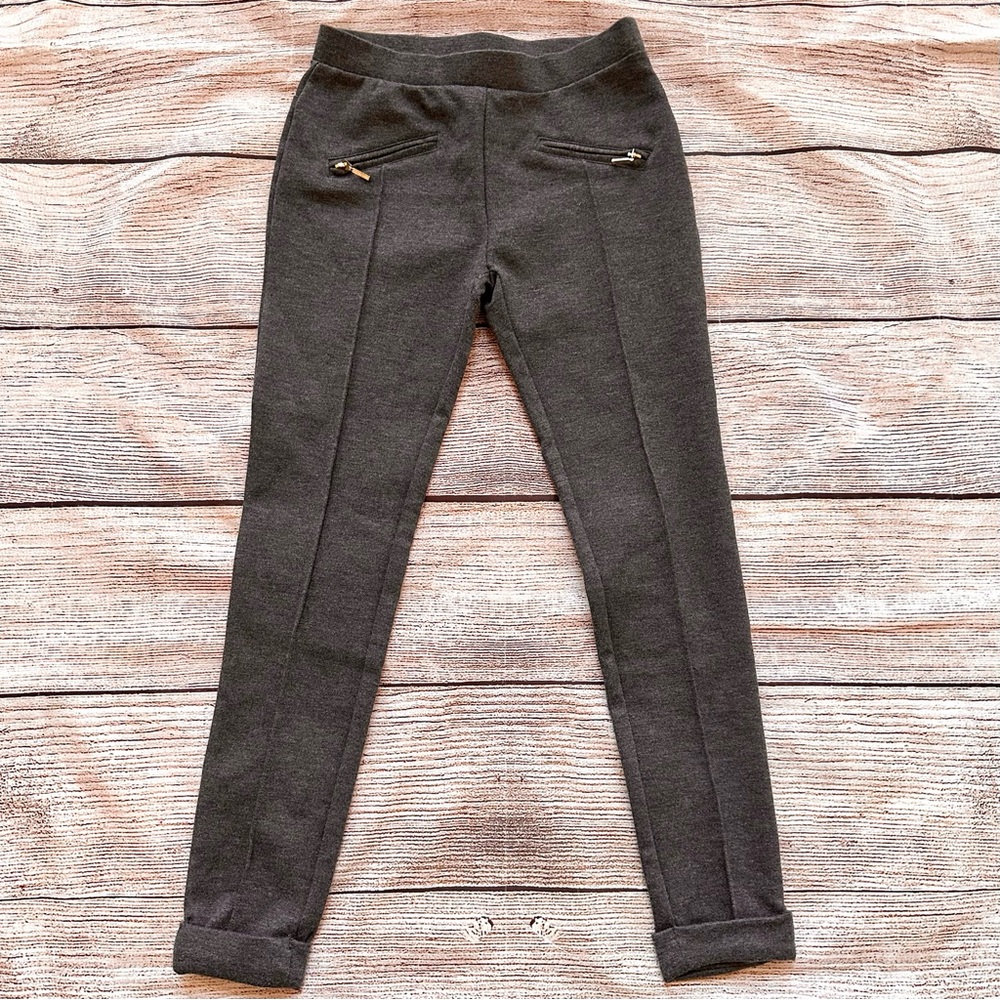 RUUM Grey Tailored Knit Leggings with Faux Pockets & Cuffs Girl’s Sz M 10